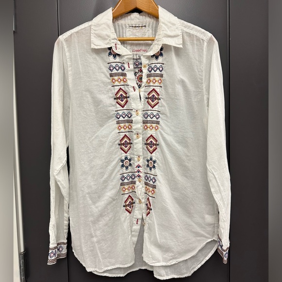 Johnny Was White Embroidered Button Down Shirt - Picture 1 of 4